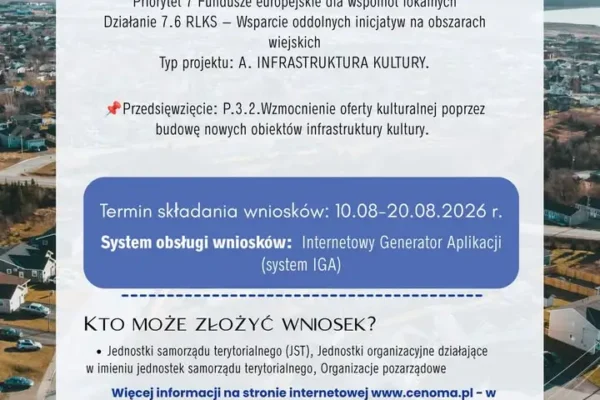 Nabór na dofinansowanie infrastruktury kulturalnej na obszarach wiejskich Małopolski