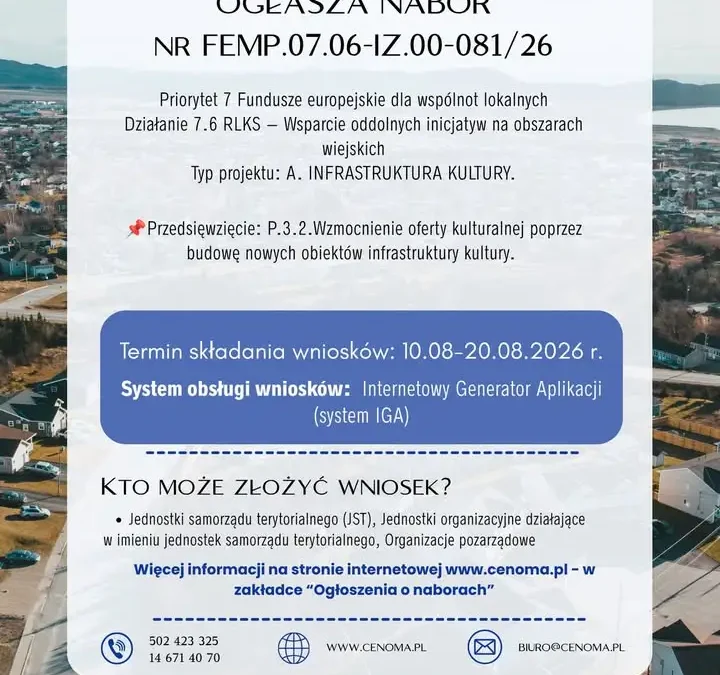 Nabór na dofinansowanie infrastruktury kulturalnej na obszarach wiejskich Małopolski