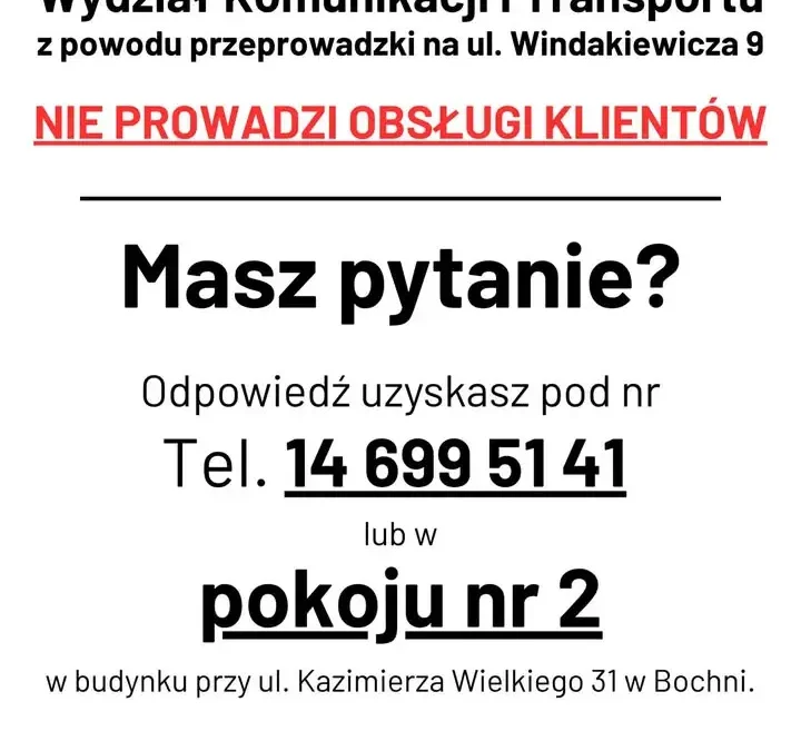Wydział Komunikacji w Bochni zmienia siedzibę – od 3 sierpnia pod nowym adresem