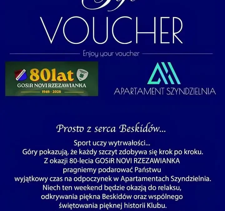 Licytacje na 80-lecie GOSiR Novi Rzezawianka – pierwszy voucher już czeka!