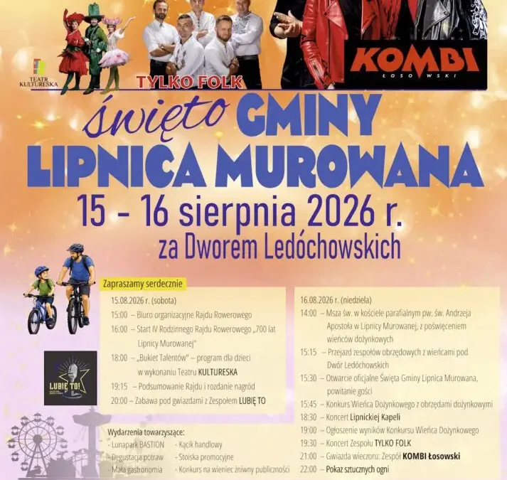 Święto Gminy Lipnica Murowana i Dożynki Gminne 2026 – program, atrakcje i gwiazdy