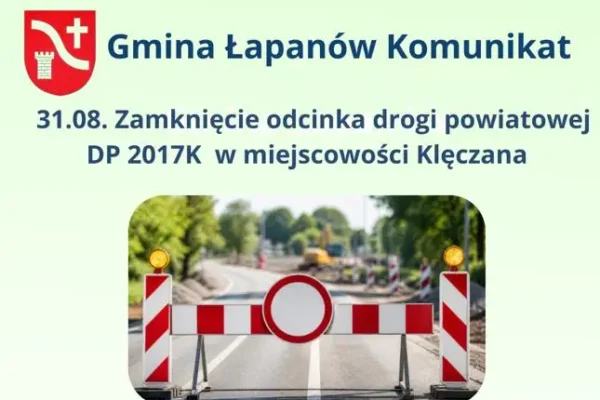 Utrudnienia na drodze powiatowej w Klęczanej – zamknięcie 31 sierpnia