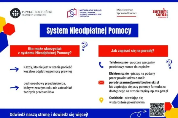 Bezpłatna pomoc prawna dla mieszkańców powiatu bocheńskiego – sprawdź, jak skorzystać