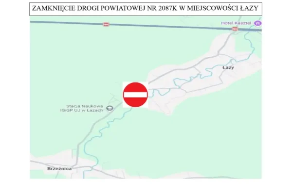 Utrudnienia na drodze powiatowej nr 2087K w Łazach – zamknięcie na dwa dni