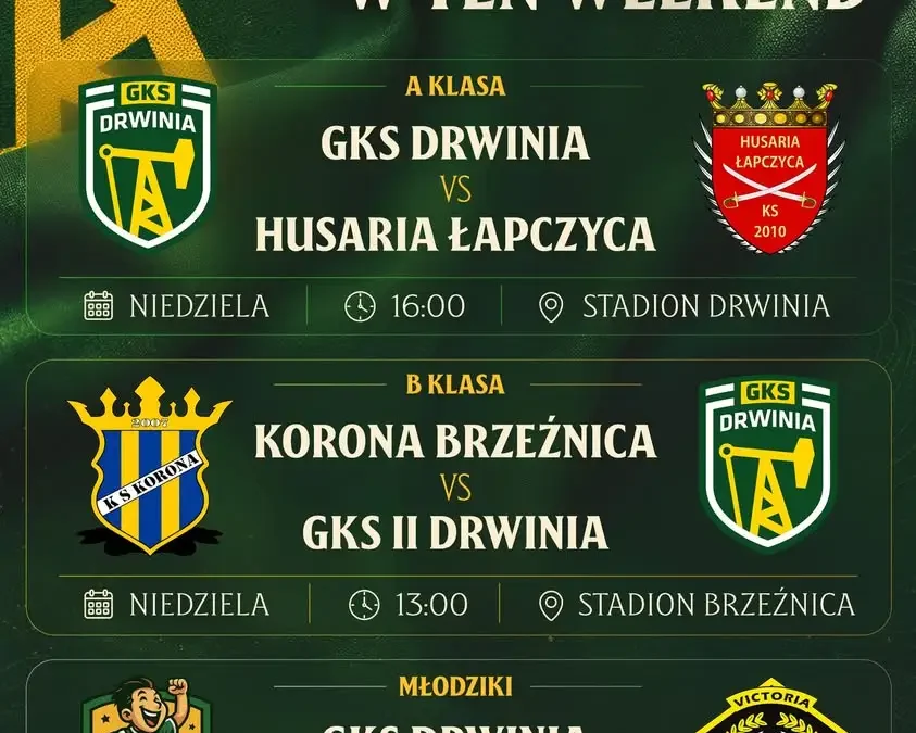 Weekend z GKS Drwinia: trzy mecze, trzy drużyny, pełne emocji starcia