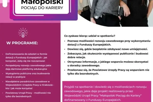 Małopolski Pociąg do Kariery zatrzyma się w Żegocinie – spotkanie motywacyjne już 4 listopada