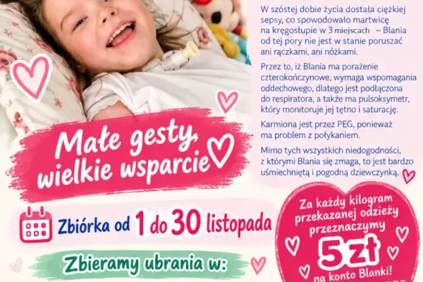 Zbiórka odzieży dla Blanki z Rajbrotu – każdy kilogram to 5 zł wsparcia